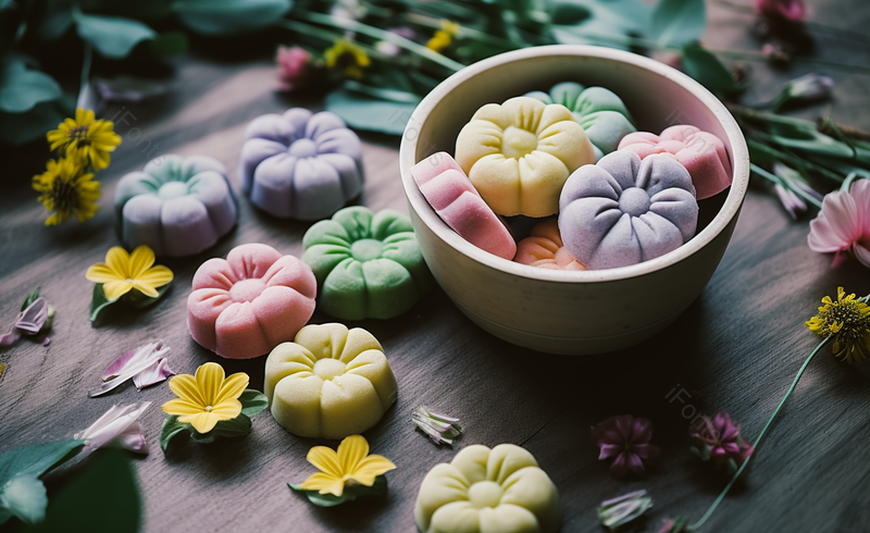 中国点心节庆食品各色鲜花冰皮月饼素材图片,高清,摄影图,摄影图片,图片大全,摄影图免费下载